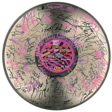 Lot #576  1980s Rock Signed Metallic Record