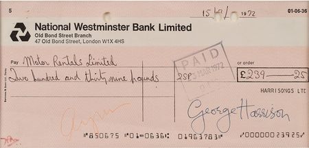 Lot #4024 George Harrison Signed Check - Image 2