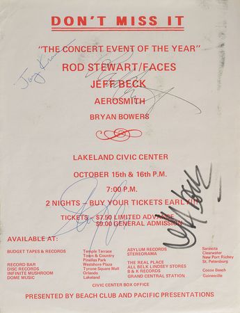Lot #4161 Jeff Beck, Rod Stewart, Steven Tyler, and Joey Kramer Signed Handbill - Image 2