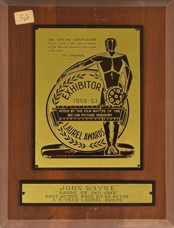 Lot #4382 John Wayne's Award for Sands of Iwo Jima - Image 1
