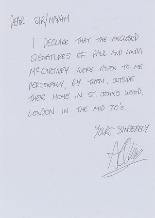 Lot #4052  Wings: Paul and Linda McCartney Signed Postcard - Image 3