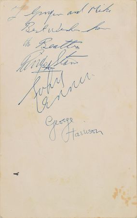 Lot #4008  Beatles Signed Menu with Paul McCartney Signed Sheet - Image 1