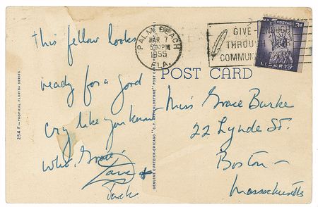 Lot #161 John F. Kennedy: JFK sends a racial postcard: “This fellow looks ready for a good cry like you know who” - Image 2