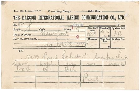 Lot #290 Marconigrams: Two British Enquiry Marconigrams, one requesting a full narrative from a survivor, ?preferably Frank D. Millet or Maj. Butt? - Image 2
