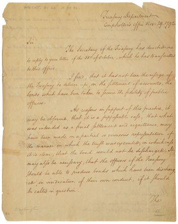 Lot #334 Oliver Wolcott, Jr: Letter to Declaration signer William Ellery concerning the Continental Loan Office - Image 1