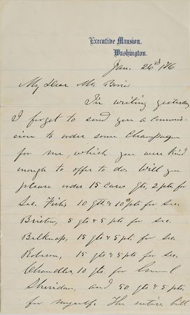 Lot #145 U. S. Grant: President Grant orders champagne for his cabinet and 