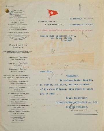 Lot #293 Titanic: Maurice O'Connor Letters - Image 1