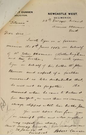 Lot #293 Titanic: Maurice O'Connor Letters - Image 2