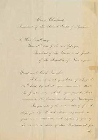 Lot #178 Grover Cleveland: To the president of Nicaragua - Image 1