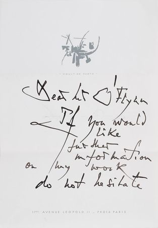Lot #472 Georges Mathieu Sketch and Handwritten Letter Signed - Image 3