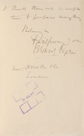 Lot #553 Edward Elgar Handwritten Letter Signed - Image 3