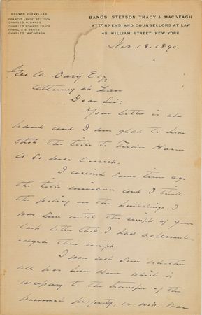 Lot #179 Grover Cleveland Handwritten Letter Signed - Image 1