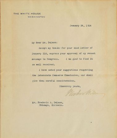 Lot #230 Woodrow Wilson Typed Letter Signed - Image 1