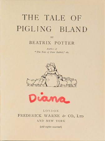 Lot #81 Princess Diana's Personally-Owned Beatrix Potter Pigling Bland Book: Young Diana's Beatrix Potter tale - Image 1