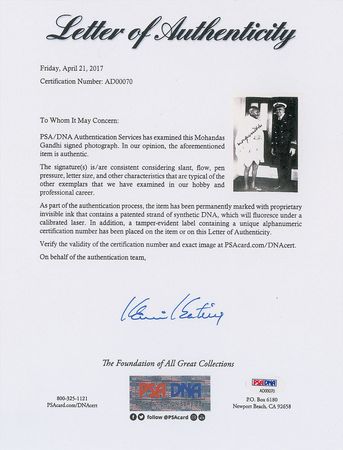 Lot #7030 Mohandas Gandhi Signed Photograph - Image 2