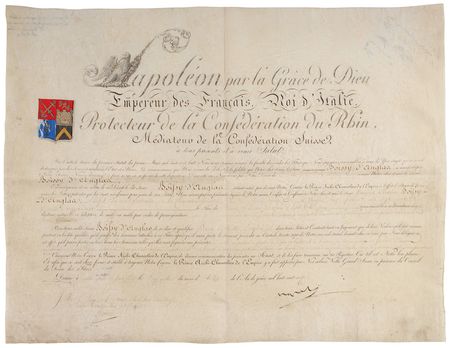 Lot #215 Napoleon: Illuminated heraldic arms granted to a Napoleonic prefect - Image 1