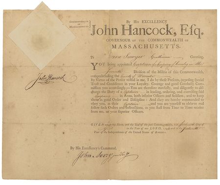 Lot #173 John Hancock: Military commission signed by Governor Hancock - Image 1