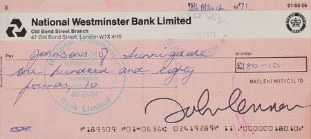 Lot #484 Beatles: John Lennon Check - Image 2