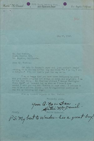 Lot #591 Gone With the Wind: Hattie McDaniel: A dinner invitation for Red Skelton?