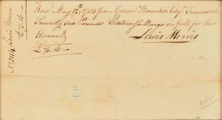 Lot #175 Lewis Morris: Sought-after pay document endorsed by the New York signer, for 