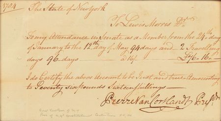 Lot #175 Lewis Morris: Sought-after pay document endorsed by the New York signer, for 