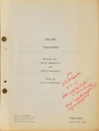 Lot #604 Star Trek: Production-used working script for Star Trek's 