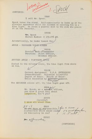 Lot #604 Star Trek: Production-used working script for Star Trek's 