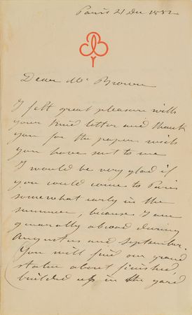 Lot #381 Frederic-Auguste Bartholdi: Bartholdi writes of the Statue of Liberty: 