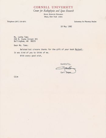 Lot #371 Carl Sagan Typed Letter Signed - Image 1