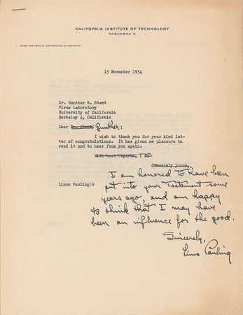 Lot #72 Linus Pauling Typed Letter Signed - Image 1