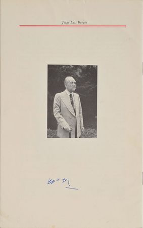 Lot #445 Jorge Luis Borges Booklet and Signature - Image 1