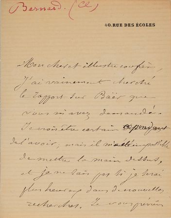 Lot #16 Claude Bernard Handwritten Letter Signed - Image 1