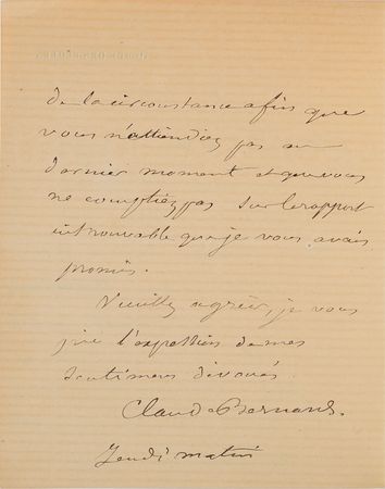 Lot #16 Claude Bernard Handwritten Letter Signed - Image 2