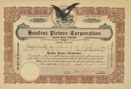 Lot #593 Harry Houdini: Ten shares in the Houdini Picture Corporation - Image 1