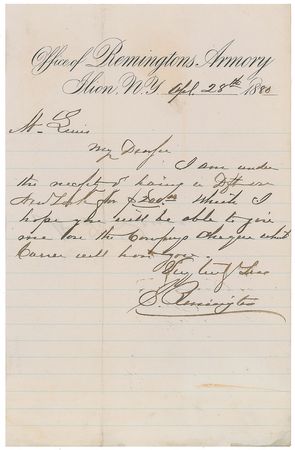 Lot #28 Samuel Remington Handwritten Letter Signed