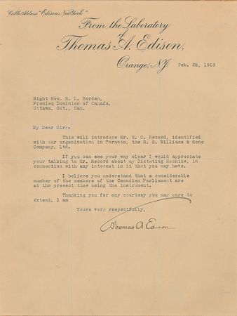 Lot #43 Thomas Edison: To the prime minister of