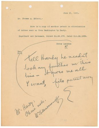 Lot #51 Thomas Edison: Edison investigates patents