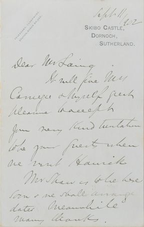 Lot #192 Andrew Carnegie Handwritten Letter Signed - Image 1