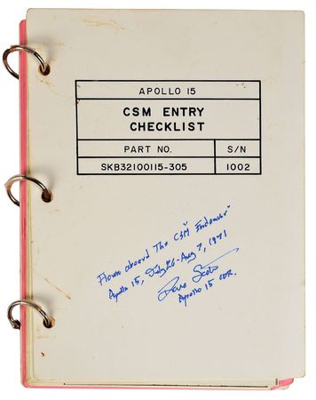 Lot #8402 Dave Scott's Apollo 15 CMS Lunar Orbit-Flown Entry Checklist - Image 1
