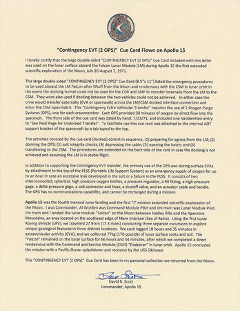 Lot #8408 Dave Scott's Apollo 15 Lunar Surface-Flown Contingency EVT Cue Card - Image 5