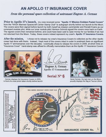 Lot #8440 Gene Cernan's Apollo 17 Crew-Signed Insurance Cover - Image 1