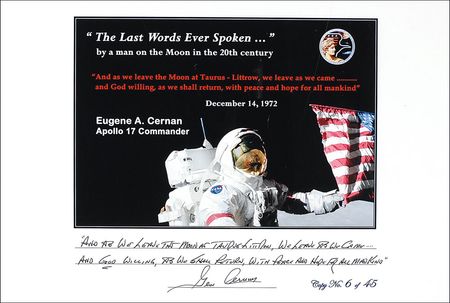 Lot #8432 Gene Cernan 'Last Words Spoken' Signed Manuscript Print - Image 1