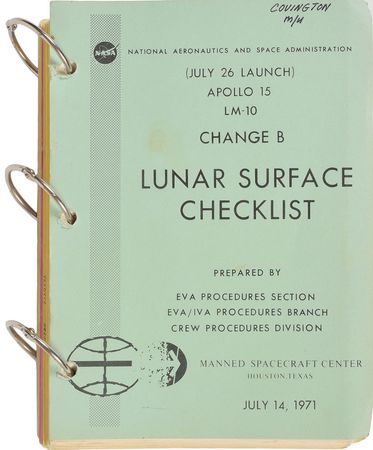 Lot #8074  Apollo 15 Lunar Surface Checklist 'Change B' Manual - Image 1