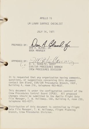 Lot #8074  Apollo 15 Lunar Surface Checklist 'Change B' Manual - Image 2