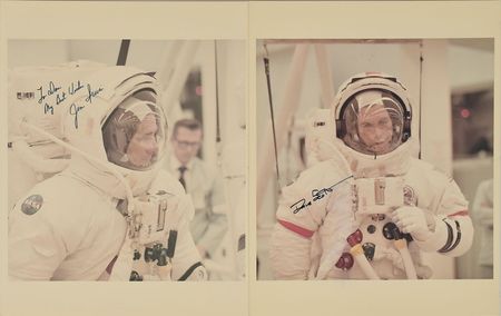 Lot #8076  Apollo 15 Pair of Signed Photographs and Patch - Image 1