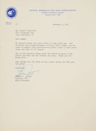 Lot #8096  Apollo 17: Gene Cernan Signed Photograph and Letter - Image 2