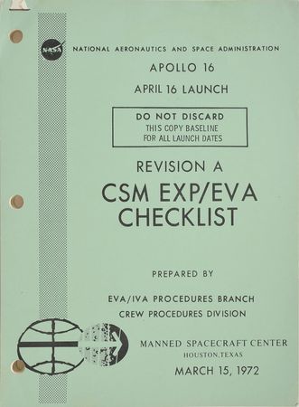 Lot #8090  Apollo 16 CSM EXP/EVA Checklist Manual - Image 1