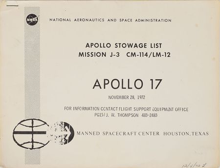 Lot #8098  Apollo 17 Stowage List - Image 1