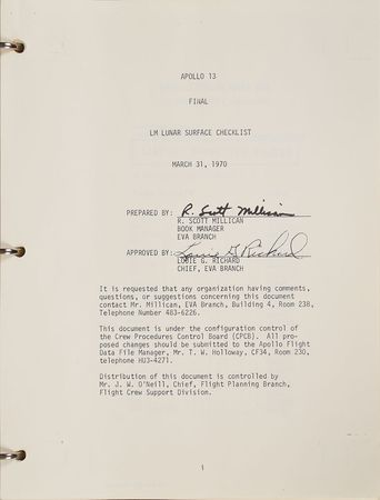 Lot #8052  Apollo 13 LM Lunar Surface Checklist Manual - Image 1