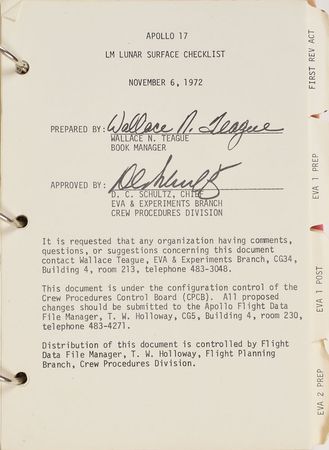 Lot #8100  Apollo 17 LM Lunar Surface Checklist Manual - Image 2